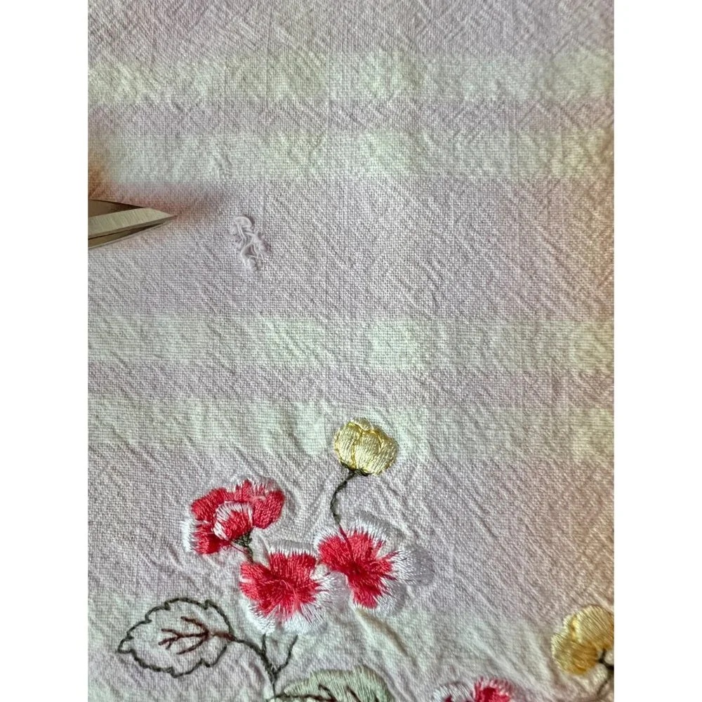 Laura Ashley Embroidered Floral Cotton Tea Towels Set Green Ribbon Trim VTG